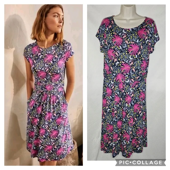 Boden | Dresses | New Boden Amelie Jersey Dress Navy Tropical Charm Floral  Bird Butterfly Size R | Poshmark